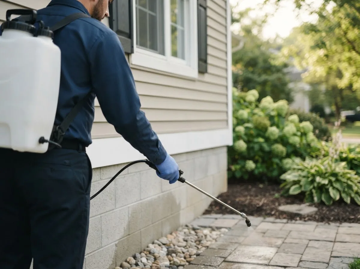 Pest control technician inspecting a home in Kasbeer, IL